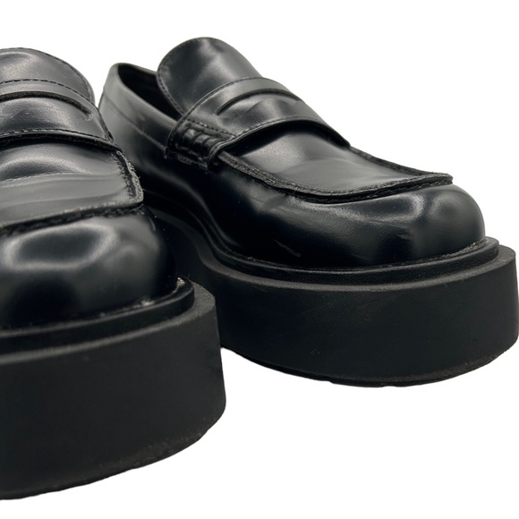 H&M Black Faux Leather Chunky Platform Preppy Slip On Penny Loafers (6) - Picture 11 of 16
